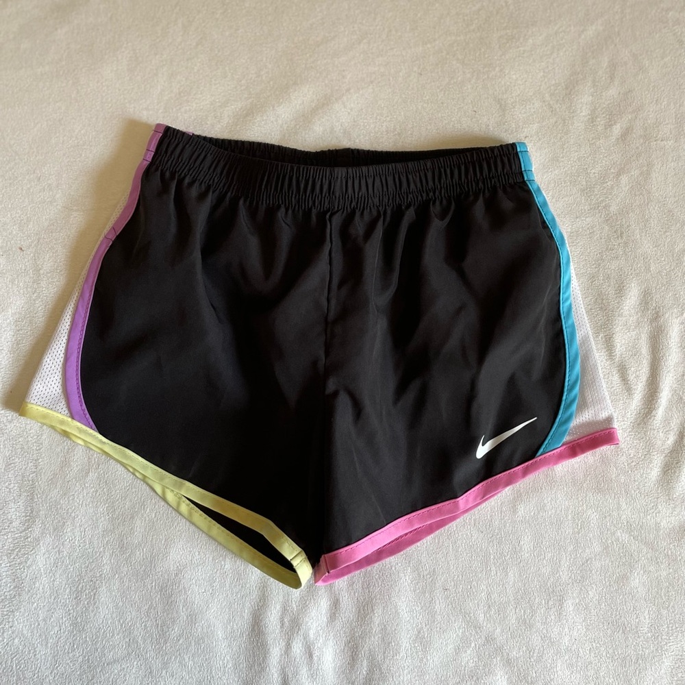 Nike Girls Black Athletic Shorts with Pastel Trim